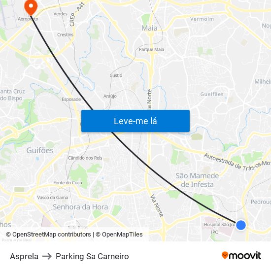 Asprela to Parking Sa Carneiro map