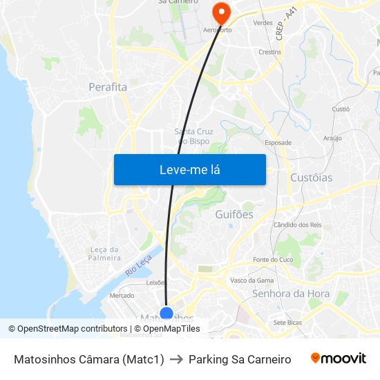 Matosinhos Câmara (Matc1) to Parking Sa Carneiro map