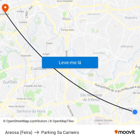 Areosa (Feira) to Parking Sa Carneiro map