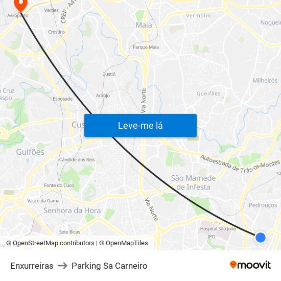 Enxurreiras to Parking Sa Carneiro map