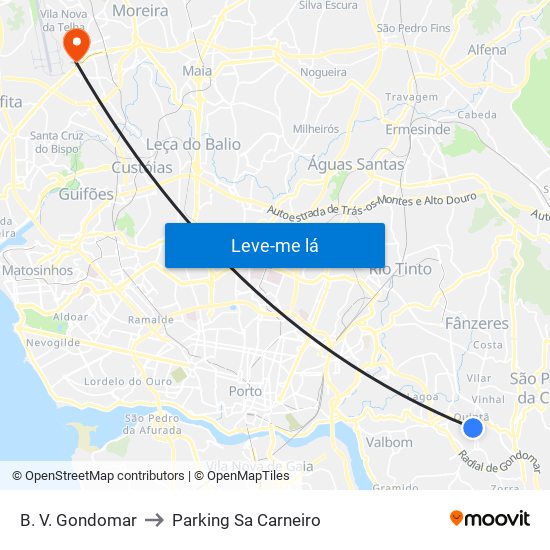 B. V. Gondomar to Parking Sa Carneiro map