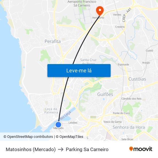 Matosinhos (Mercado) to Parking Sa Carneiro map