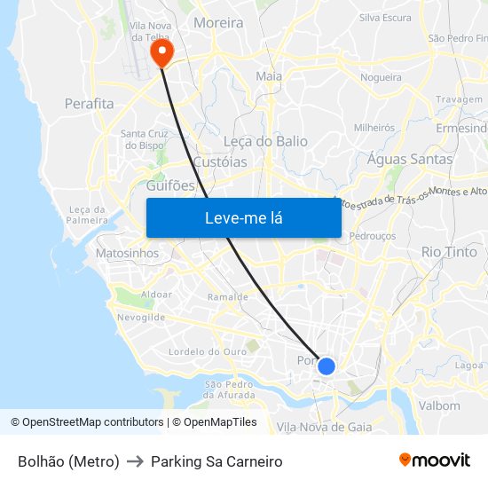 Bolhão (Metro) to Parking Sa Carneiro map