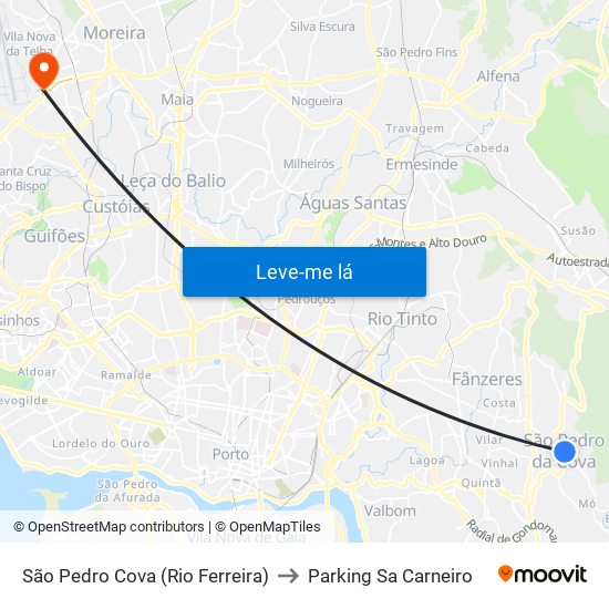 São Pedro Cova (Rio Ferreira) to Parking Sa Carneiro map