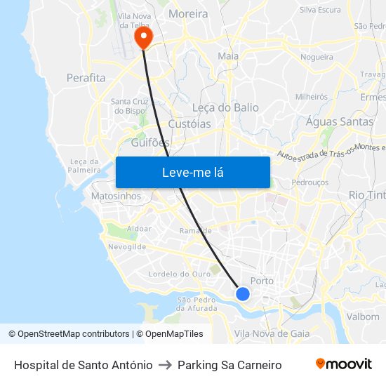 Hospital de Santo António to Parking Sa Carneiro map