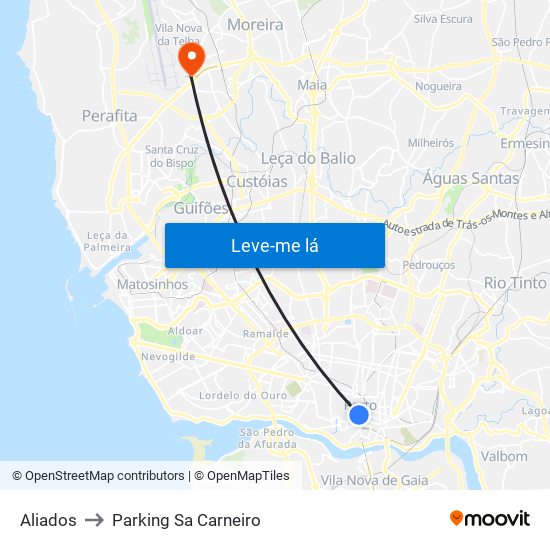 Aliados to Parking Sa Carneiro map