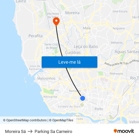 Moreira Sá to Parking Sa Carneiro map
