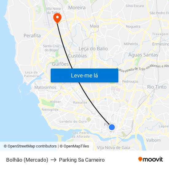 Bolhão (Mercado) to Parking Sa Carneiro map