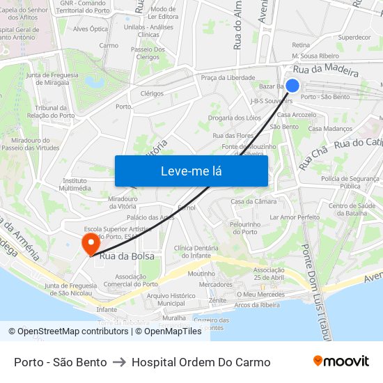 Porto - São Bento to Hospital Ordem Do Carmo map