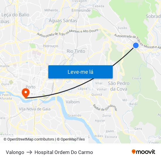 Valongo to Hospital Ordem Do Carmo map