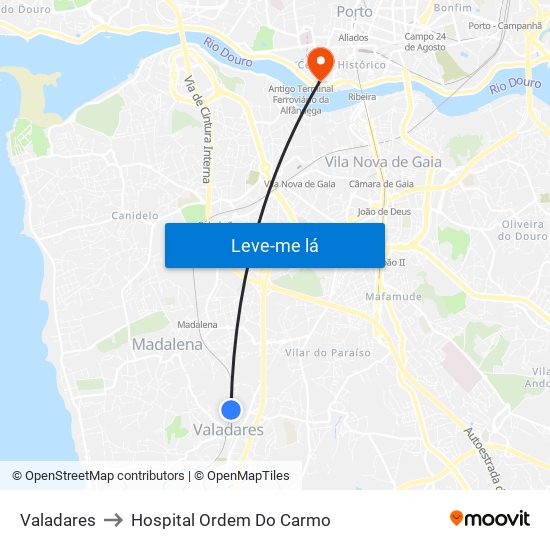 Valadares to Hospital Ordem Do Carmo map