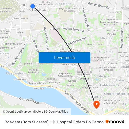 Boavista (Bom Sucesso) to Hospital Ordem Do Carmo map
