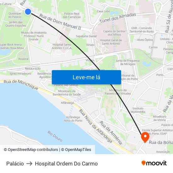 Palácio to Hospital Ordem Do Carmo map