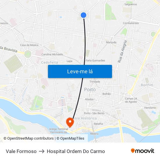 Vale Formoso to Hospital Ordem Do Carmo map