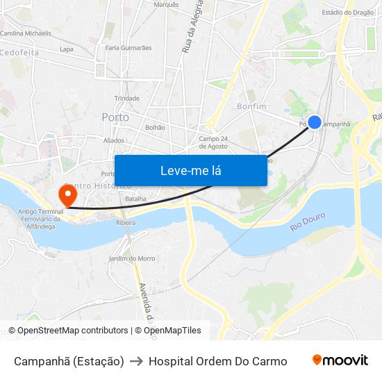Campanhã (Estação) to Hospital Ordem Do Carmo map