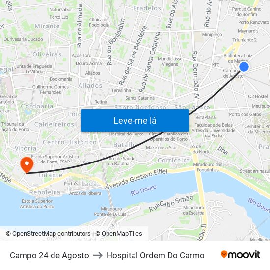Campo 24 de Agosto to Hospital Ordem Do Carmo map