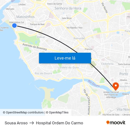 Sousa Aroso to Hospital Ordem Do Carmo map