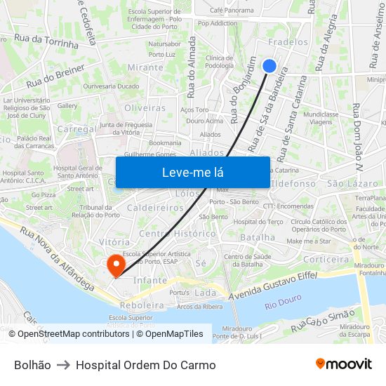 Bolhão to Hospital Ordem Do Carmo map