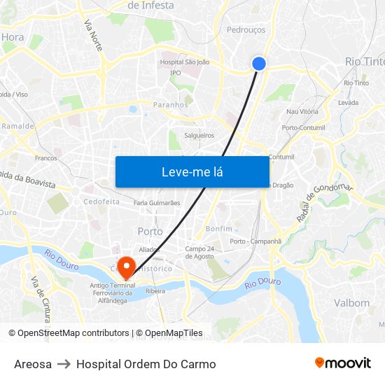 Areosa to Hospital Ordem Do Carmo map