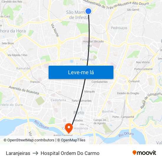 Laranjeiras to Hospital Ordem Do Carmo map