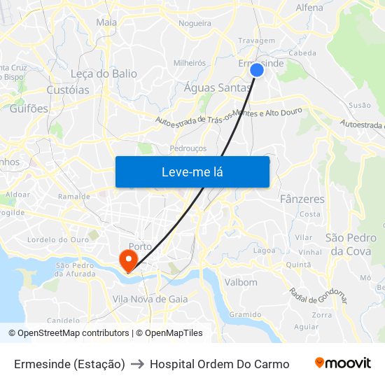 Ermesinde (Estação) to Hospital Ordem Do Carmo map