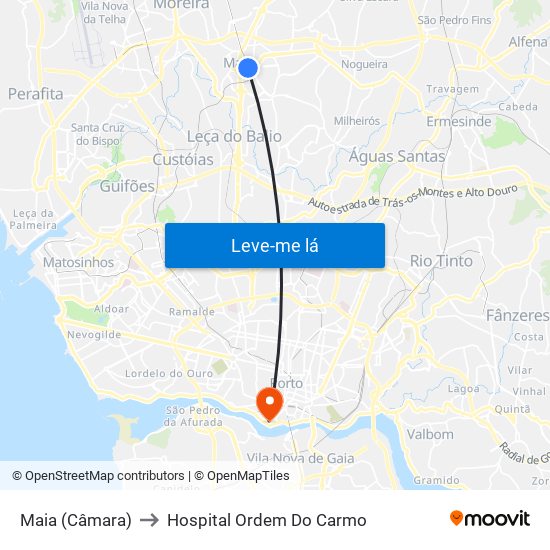 Maia (Câmara) to Hospital Ordem Do Carmo map