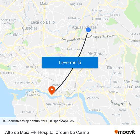 Alto da Maia to Hospital Ordem Do Carmo map