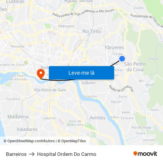 Barreiros to Hospital Ordem Do Carmo map
