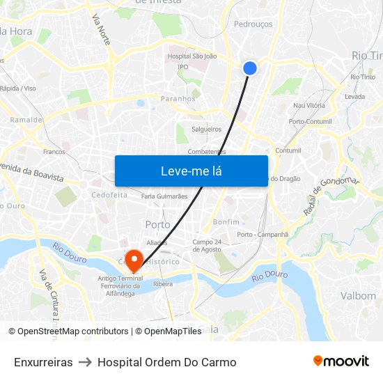 Enxurreiras to Hospital Ordem Do Carmo map