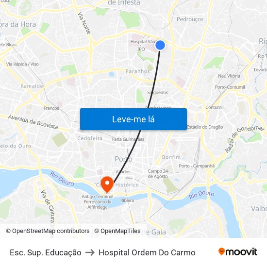 Esc. Sup. Educação to Hospital Ordem Do Carmo map