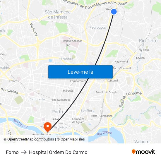 Forno to Hospital Ordem Do Carmo map