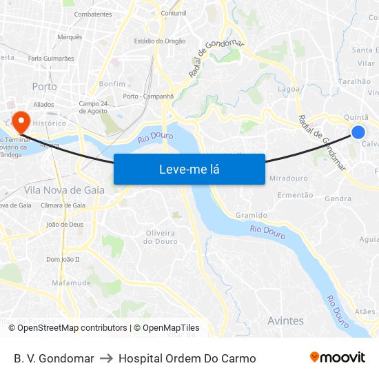 B. V. Gondomar to Hospital Ordem Do Carmo map