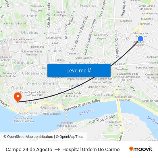 Campo 24 de Agosto to Hospital Ordem Do Carmo map