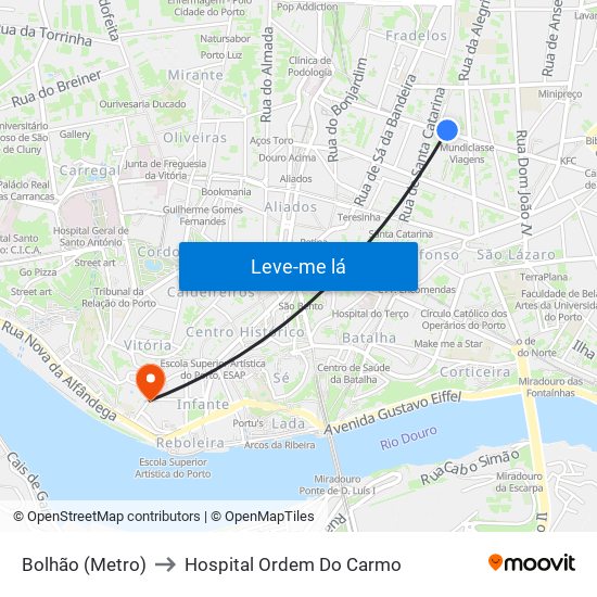 Bolhão (Metro) to Hospital Ordem Do Carmo map