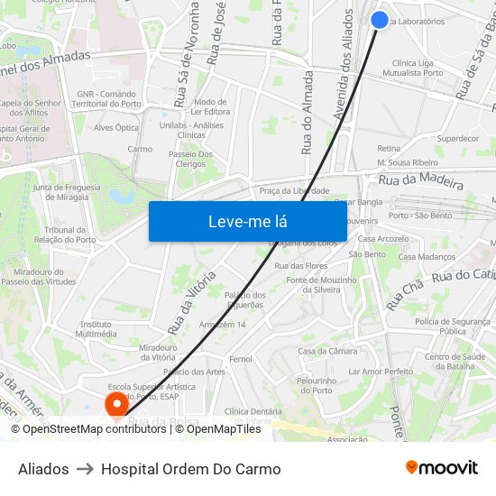 Aliados to Hospital Ordem Do Carmo map