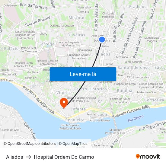 Aliados to Hospital Ordem Do Carmo map