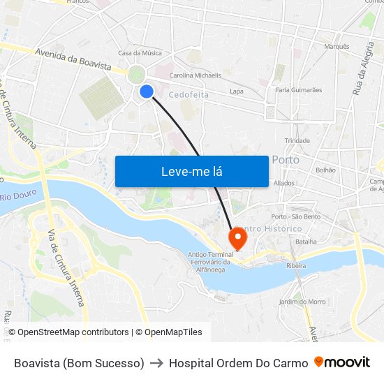 Boavista (Bom Sucesso) to Hospital Ordem Do Carmo map