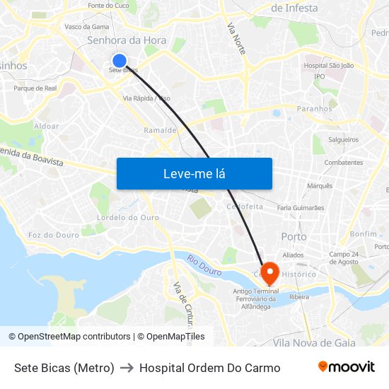 Sete Bicas (Metro) to Hospital Ordem Do Carmo map
