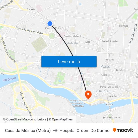 Casa da Música (Metro) to Hospital Ordem Do Carmo map