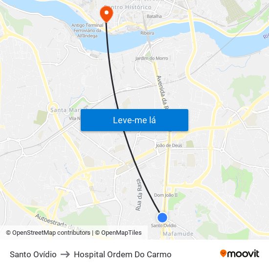 Santo Ovídio to Hospital Ordem Do Carmo map