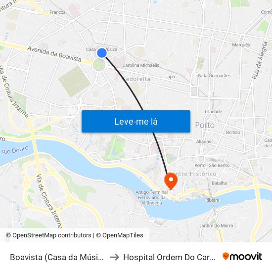 Boavista (Casa da Música) to Hospital Ordem Do Carmo map