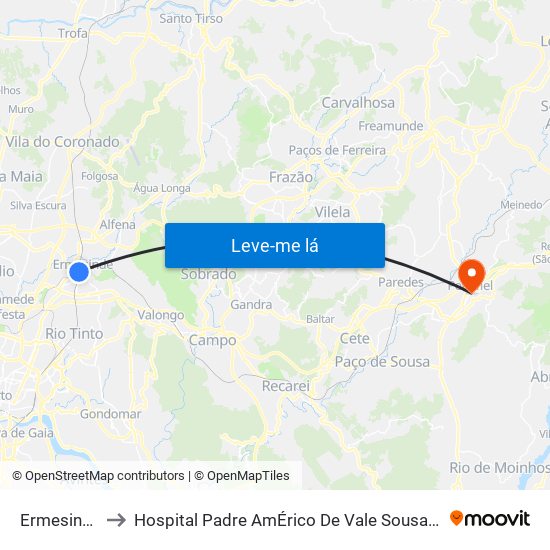 Ermesinde to Hospital Padre AmÉrico De Vale Sousa Sa map