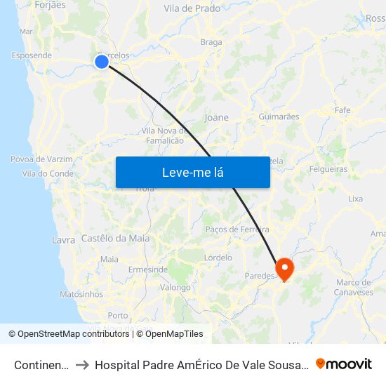 Continente to Hospital Padre AmÉrico De Vale Sousa Sa map