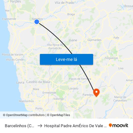 Barcelinhos (Centro) to Hospital Padre AmÉrico De Vale Sousa Sa map