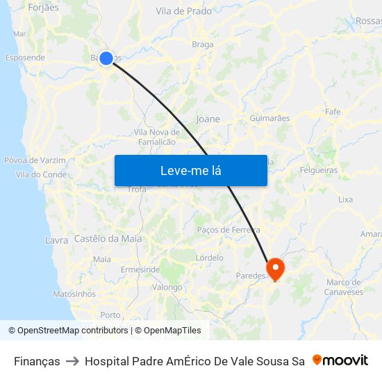 Finanças to Hospital Padre AmÉrico De Vale Sousa Sa map