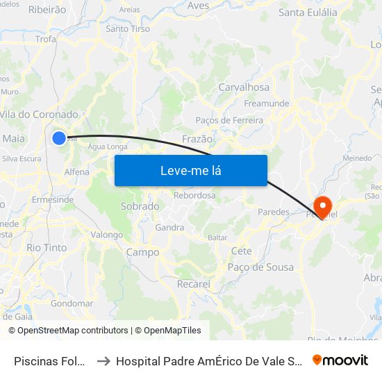 Piscinas Folgosa to Hospital Padre AmÉrico De Vale Sousa Sa map