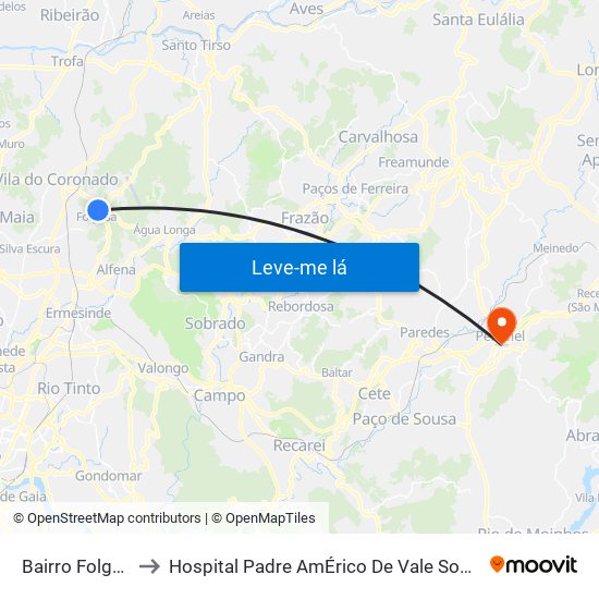Bairro Folgosa to Hospital Padre AmÉrico De Vale Sousa Sa map