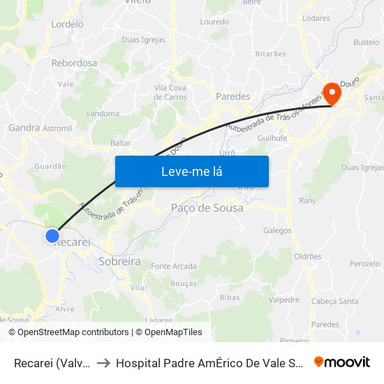 Recarei (Valvide) to Hospital Padre AmÉrico De Vale Sousa Sa map