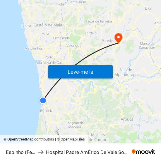 Espinho (Feira) to Hospital Padre AmÉrico De Vale Sousa Sa map