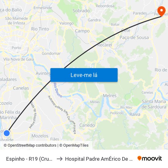 Espinho - R19 (Cruz. Avd. 32) to Hospital Padre AmÉrico De Vale Sousa Sa map
